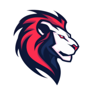 Stylized lion emblem in bold red and blue hues png