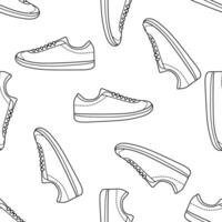 Classic y2k, 90s and 2000s aesthetic. Outline style sneakers, sports shoes, vintage seamless pattern. Hand-drawn illustration. vector