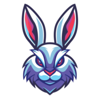 Stylized blue rabbit with a fierce expression png