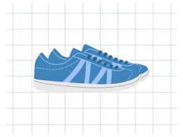 Classic y2k, 90s and 2000s aesthetic. Flat style retro sneakers, sneakers, sports shoes, vintage element. Hand-drawn illustration on background of checkered notebook sheet. vector