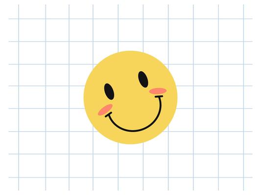 Classic y2k, 90s and 2000s aesthetic. Flat style retro happy face, emoji, vintage element. Hand-drawn illustration on background of checkered notebook sheet. Patch, sticker, badge, emblem.