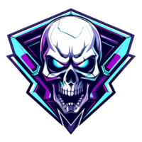 Stylized skull emblem with neon accents png