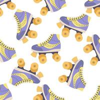 Classic y2k, 90s and 2000s aesthetic. Flat style retro quad roller skates, vintage seamless pattern. Hand-drawn illustration. vector