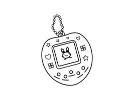 Classic y2k, 90s and 2000s aesthetic. Outline style retro electronic pet pocket game, vintage element. Hand-drawn illustration. Patch, sticker, badge, emblem. vector