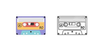 Classic y2k, 90s and 2000s aesthetic. Flat and outline style audio cassette, vintage element. Hand-drawn illustration. Patch, sticker, badge, emblem. vector