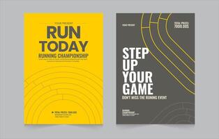 Running event double poster template. Poster design with abstract running track on stadium with lane. Running event social media post. vector