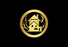 lujo casa logo modelo con oro color vector