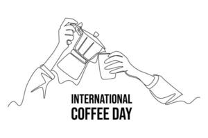 Continuous one line drawing International coffee day. Doodle illustration. vector