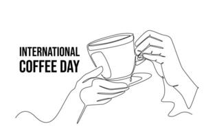 Continuous one line drawing International coffee day. Doodle illustration. vector