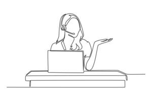 Continuous one line drawing customer support service concept. Doodle illustration. vector