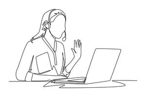 Continuous one line drawing customer support service concept. Doodle illustration. vector