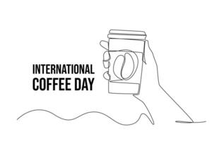 Continuous one line drawing International coffee day. Doodle illustration. vector