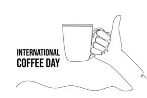 Continuous one line drawing International coffee day. Doodle illustration. vector