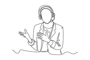 Continuous one line drawing customer support service concept. Doodle illustration. vector