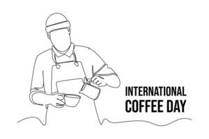continuo uno línea dibujo internacional café día. garabatear ilustración. vector