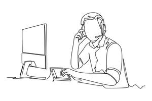 Continuous one line drawing customer support service concept. Doodle illustration. vector