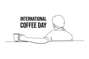 Continuous one line drawing International coffee day. Doodle illustration. vector