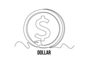 One continuous line drawing of currency from country. Money concept, Doodle illustration in simple linear style. vector