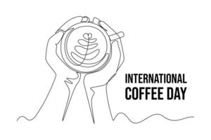 Continuous one line drawing International coffee day. Doodle illustration. vector