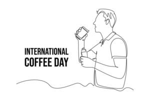 Continuous one line drawing International coffee day. Doodle illustration. vector