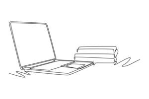 One continuous line drawing of office supplies concept. Doodle illustration in simple linear style. vector