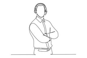 Continuous one line drawing customer support service concept. Doodle illustration. vector