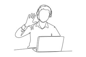 Continuous one line drawing customer support service concept. Doodle illustration. vector