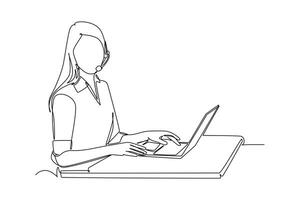 Continuous one line drawing customer support service concept. Doodle illustration. vector
