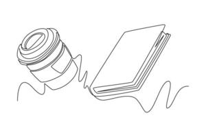 One continuous line drawing of office supplies concept. Doodle illustration in simple linear style. vector