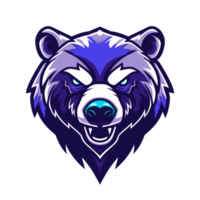 intenso azul Urso mascote com uma feroz olhar png