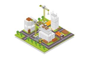 Industrial city building isometric on white background vector