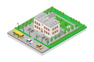 Isometric school building on white background vector
