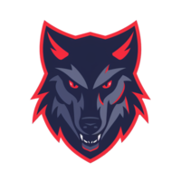 Fierce wolf with glowing red eyes in a striking emblem png