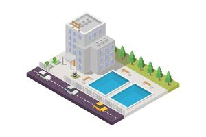 Illustrated isometric hotel building vector