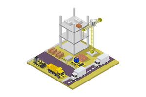 Illustrated isometric building under construction vector