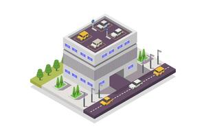 Illustrated isometric car parking building vector