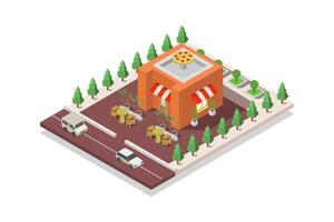 Illustrated isometric pizzeria building vector