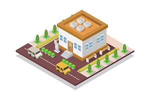 Illustrated isometric museum building vector