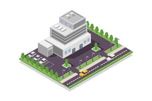 Illustrated isometric bank building vector