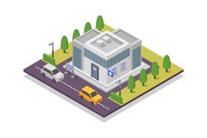 Illustrated isometric pharmacy building vector