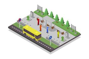 Illustrated isometric bus stop vector