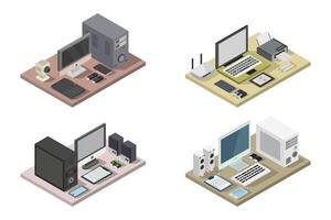 Illustrated isometric office desks vector