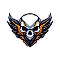 Fiery skulled emblem with menacing wings png