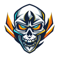 Intense cyborg skull with fiery wings png