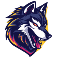 Intense wolf mascot with fiery gaze png