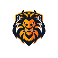Fierce lion emblem with a fiery mane and a bold gaze png