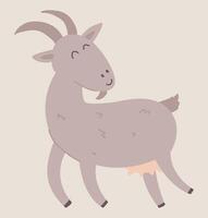 Cute horns goat with udder in flat design. Domestic animal livestock farm. illustration isolated. vector