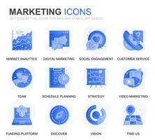 Modern Set Business and Marketing Gradient Flat Icons for Website and Mobile Apps. Contains such Icons as Vision, Mission, Planning, Market. Conceptual color flat icon. pictogram pack. vector
