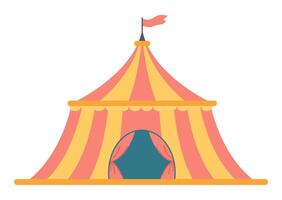 circo tienda en plano diseño. a rayas marquesina con bandera para actuación espectáculo. ilustración aislado. vector