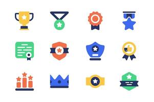 Award concept of web icons set in simple flat design. Pack of winning cup, medal, star, diploma, prize, crown, trophy, champion, success, achievement goal and other. pictograms for mobile app vector